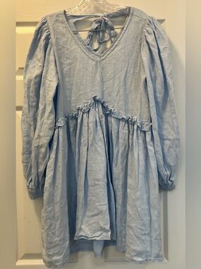 Country Textile Light Blue Ruffled V-Neck Babydoll Dress, no size tag but S to M